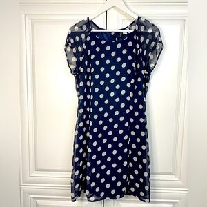 EUC Divided Size 14 Short Sleeve Navy Dress with White Polka Dots Summer Sun